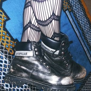 Caterpillar Black & Silver Steel Toe Boots